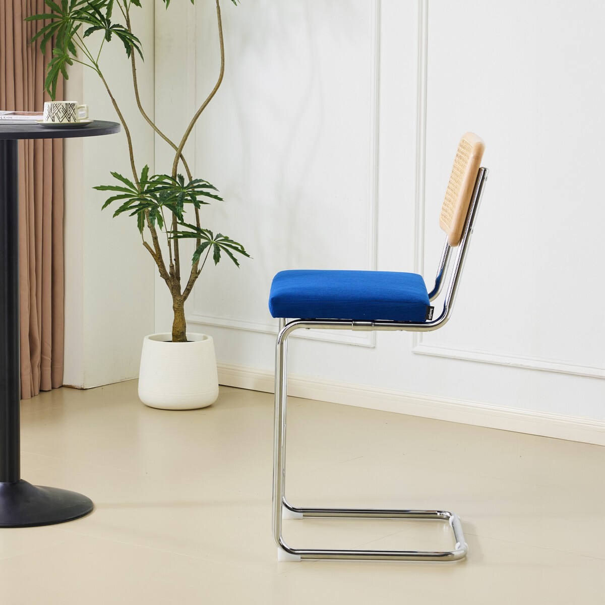 Lot de 2 tabourets de bar en cannage et velours côtelé - MUSE