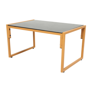 FORLI Salon de jardin 4 places effet rotin coussins blancs