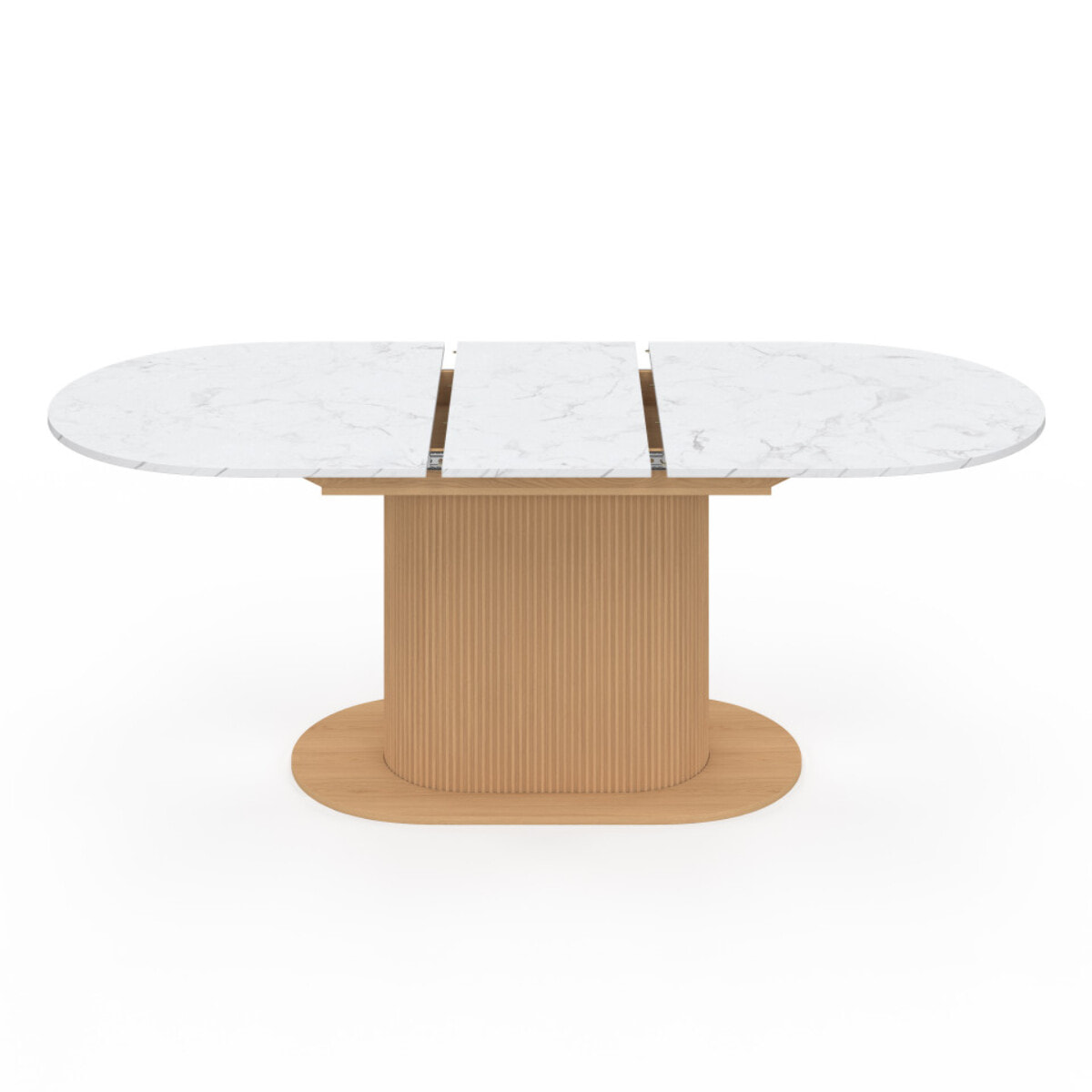 Table à manger extensible Maria effet marbre blanc et pied lattes 160-200cm