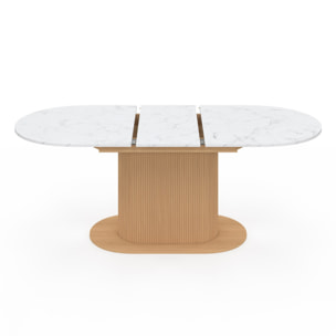 Table à manger extensible Maria effet marbre blanc et pied lattes 160-200cm