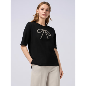 Oltre - Camiseta con lazo de estrás - Negro