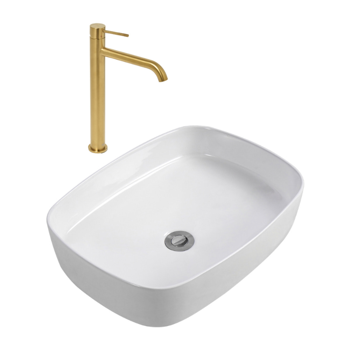 Aurum mitigeur lavabo 30,8 cm inox + Ceramia PixL 50 x 37,5 x 13,5 cm vasque à poser, sans trop plein, blanc (SAT285BGCEPX4937)