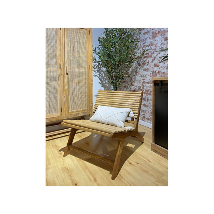 Fauteuil lounge teck massif et branches de bois flotté vernies - JESSIE