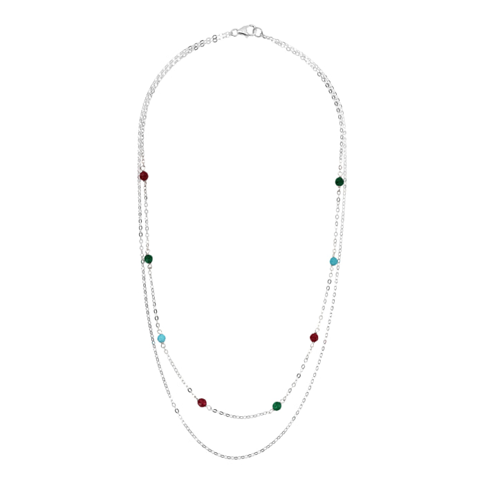 Collana Multifilo Rosario Catena Rolo e Quarzo Multicolore