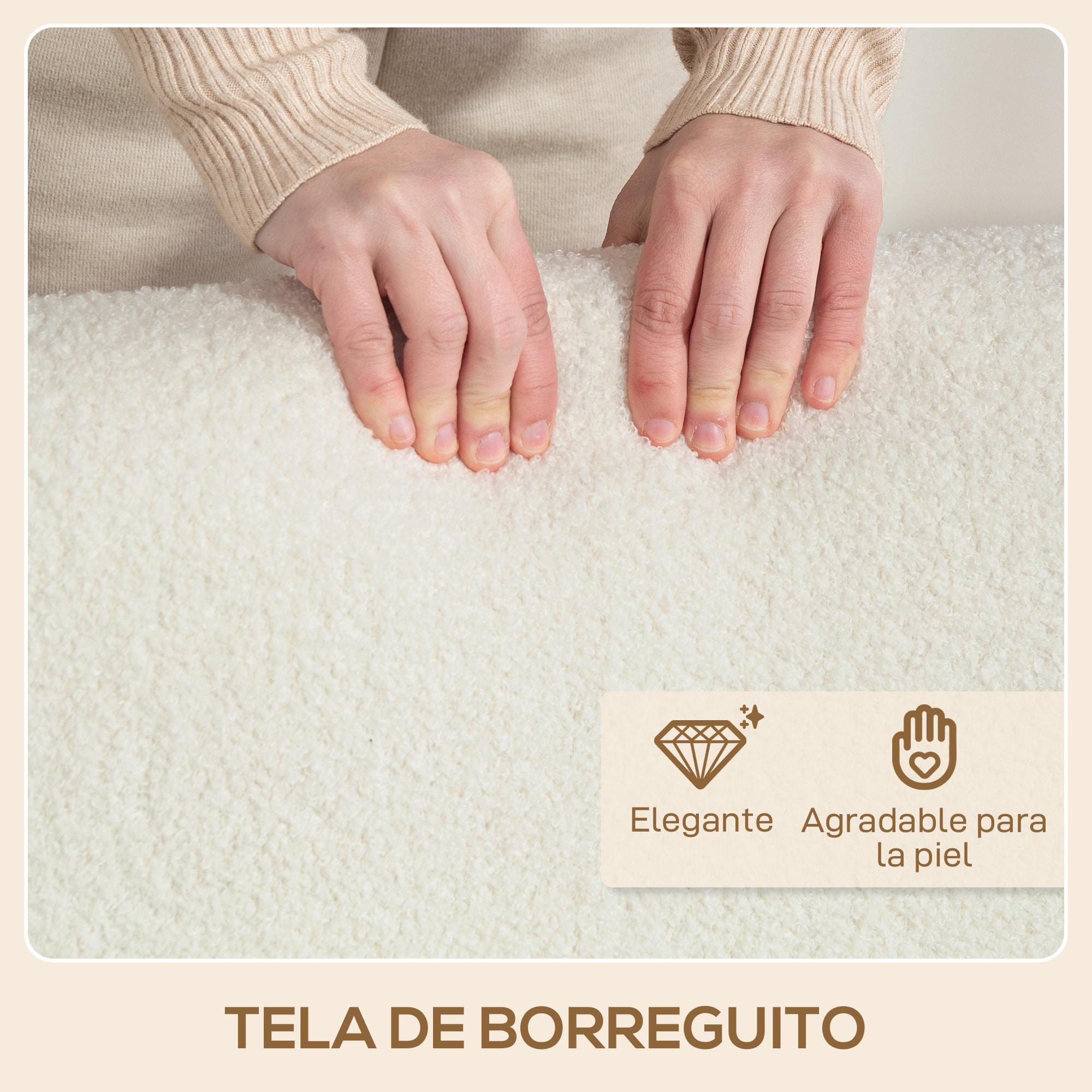 Sofá de 2 Plazas Tapizado en Borreguito Sofá de Salón de 118 cm con Acolchado Grueso Reposabrazos y Patas de Madera para Dormitorio Sala de Estar Crema