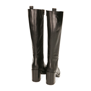 Botas de piel elástica negra, tacón de 8 cm.