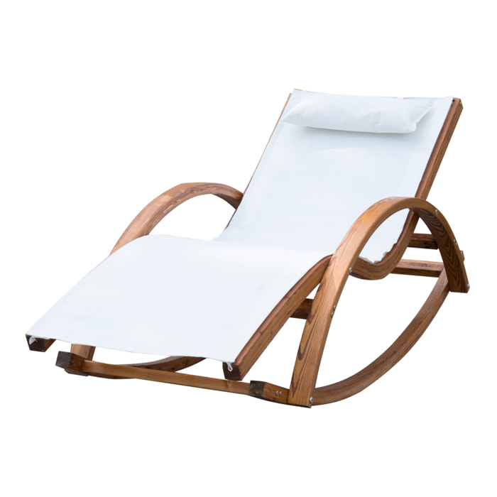 Chaise longue fauteuil berçant à bascule transat bain de soleil rocking chair en bois charge 120 Kg blanc