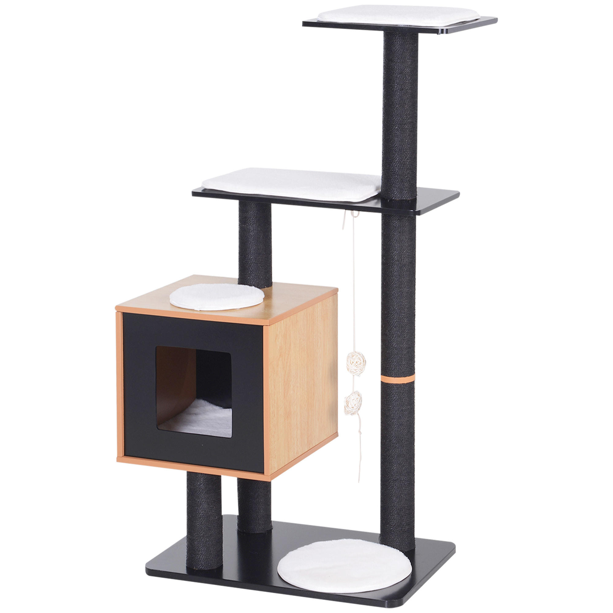 Arbre à chats design contemporain noir hêtre blanc
