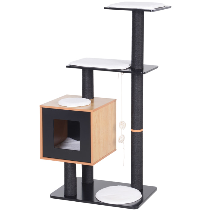 Arbre à chats design contemporain noir hêtre blanc