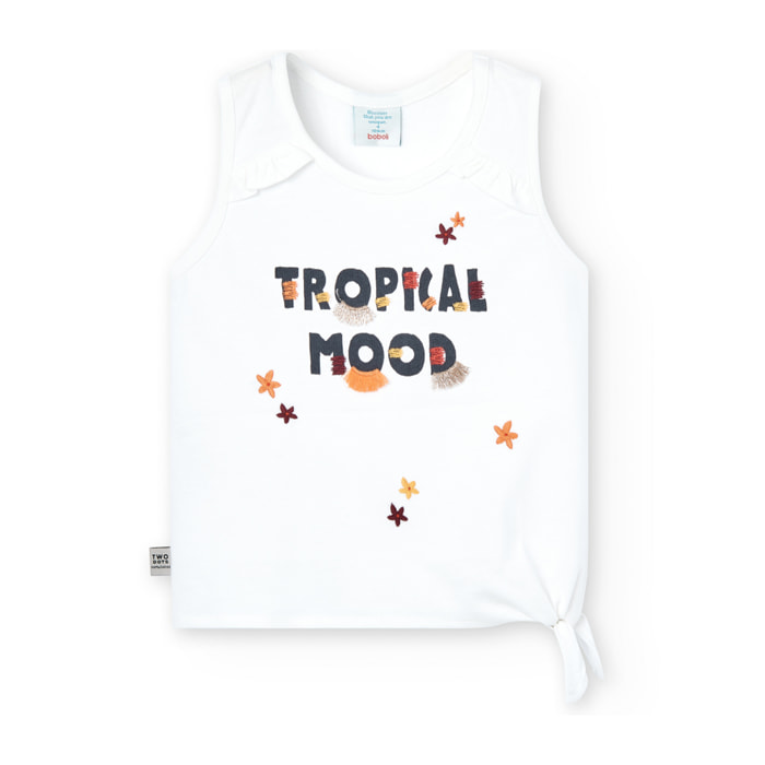 Camiseta de tirantes niña estampada, cuello redondo, blanco