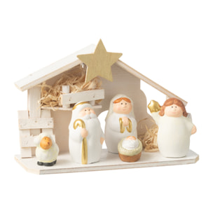 J-Line décoration Crèche - porcelaine - blanc/or - medium - LED