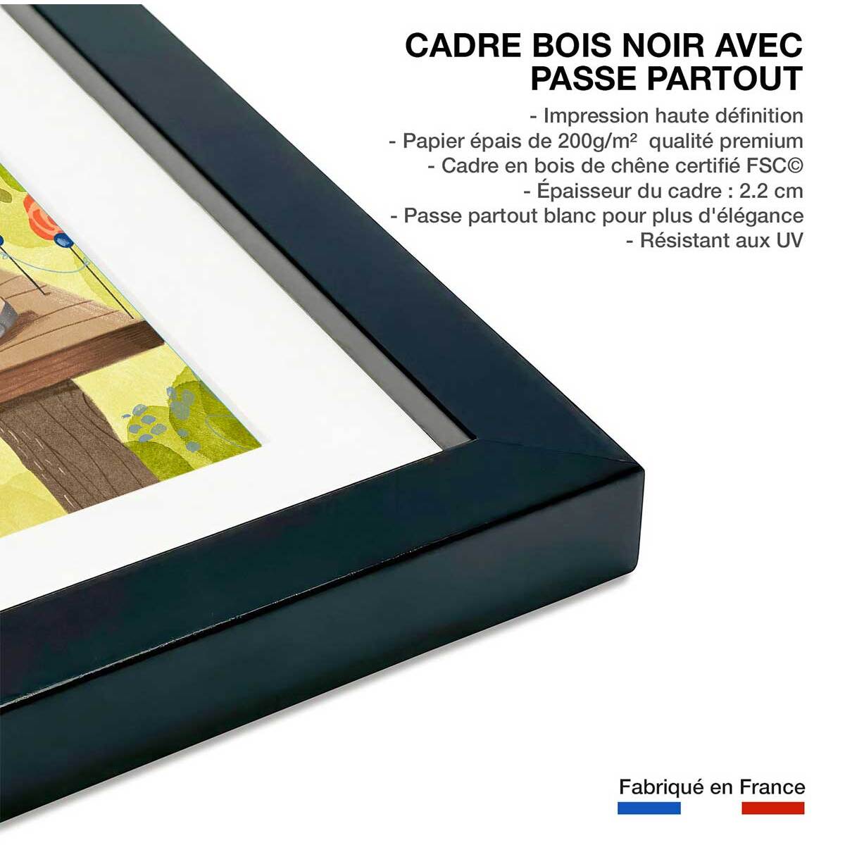 Affiche enfant hôtel pour insectes  Affiche + cadre en bois - Noir