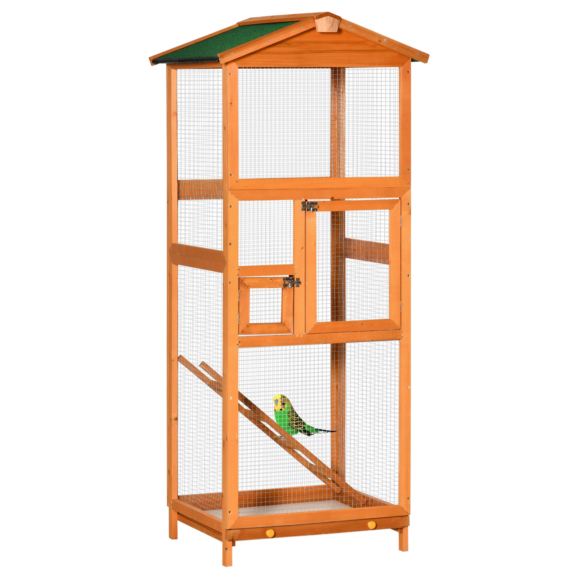 Jaula para Pájaros de Madera con Bandeja Extraíble Techo Asfáltico 68x63x165 cm