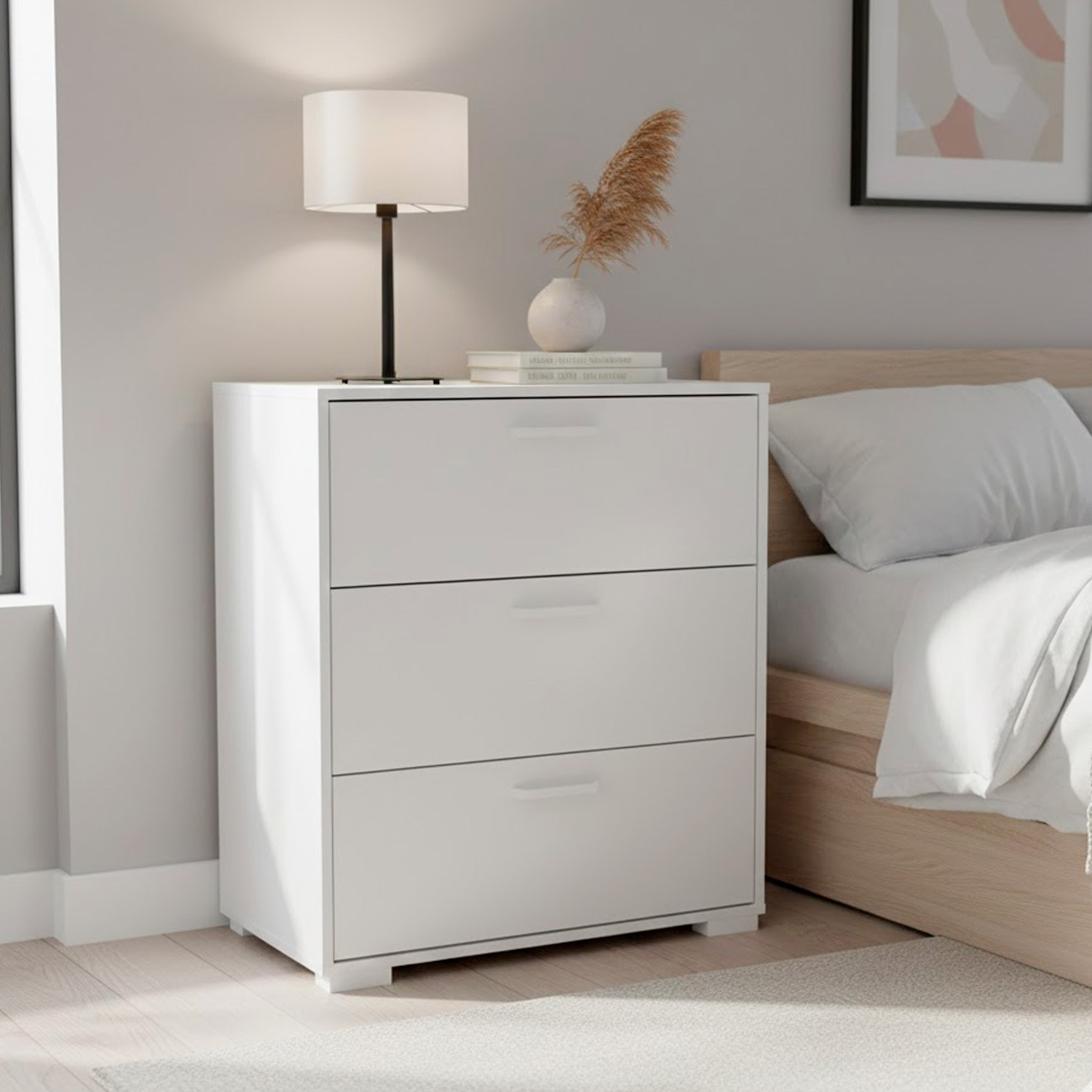 Cassettiera a 3 Cassetti Comò Comodino Mobile Contenitore Salvaspazio Design Moderno Camera da Letto Ingresso Soggiorno 70.2x39.8x82.7 Cm Bianco