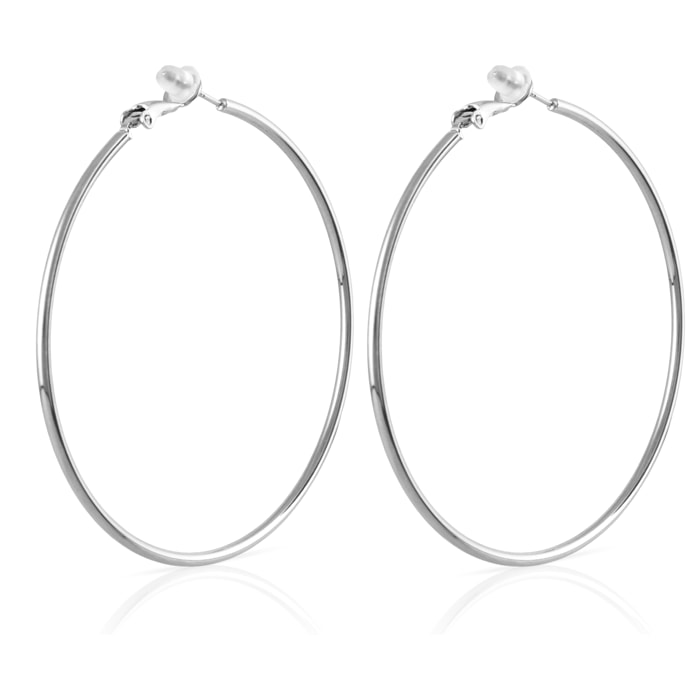 Pendientes de aro redondo de cobre con recubrimiento electroplateado, 60 mm, con cierre catalán en plata de ley 925.