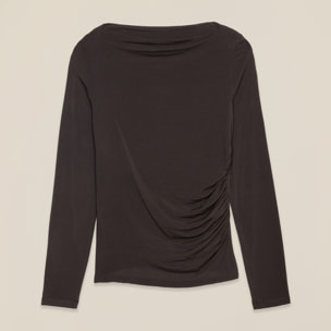 Oltre - T-shirt misto cashmere con drappeggio - Marrone