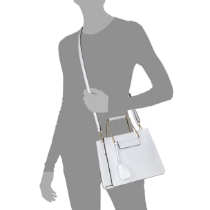FIRENZE ARTEGIANI Agliano Borsa tote da donna. Vera Pelle Ruga Made in Italy 27x10x21 Cm. Colore bianco