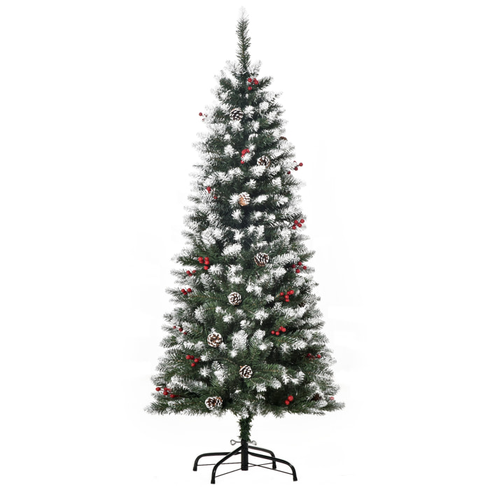 HOMCOM árbol de Navidad Artificial Plegable 150 cm con Nieve Ignífugo con 408 Ramas 28 Bayas 24 Piñas Hojas de PVC Apertura Automática y Soporte Metálico Decoración Navideña para Interior Verde