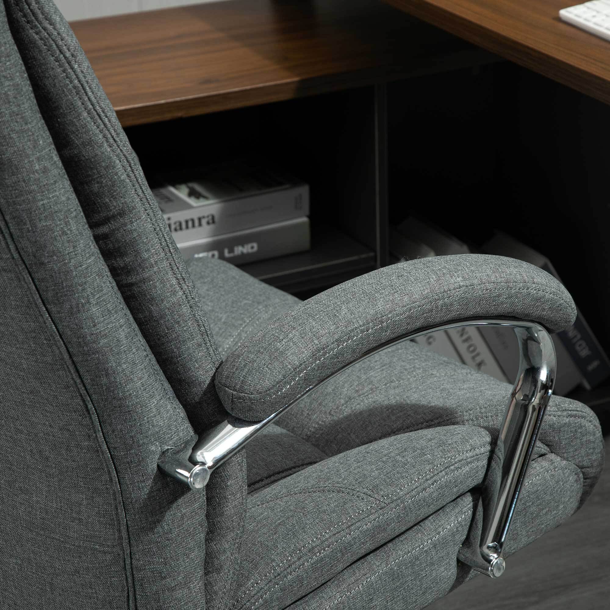 Fauteuil de bureau manager - chaise de bureau grand confort réglable pivotante - acier chromé tissu gris