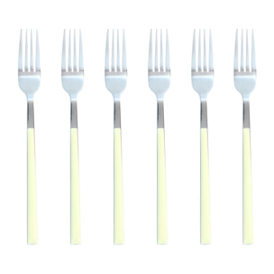 Lot de 6 fourchettes crème en acier inoxydable  COLORAMA