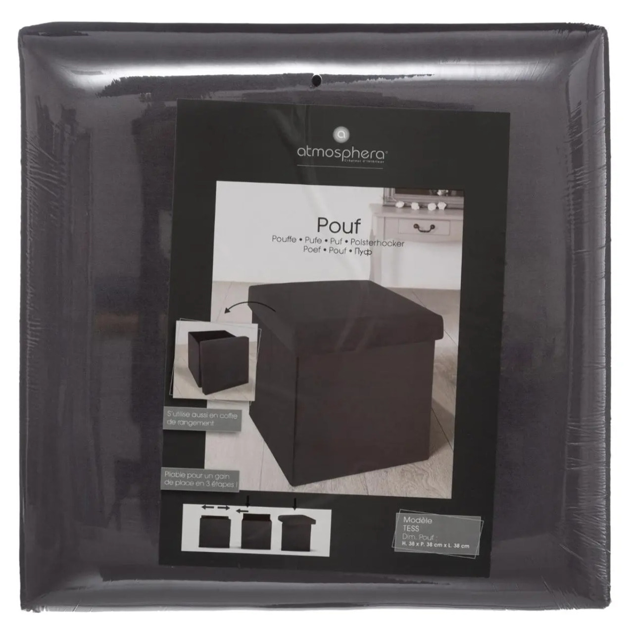 Pouf pliant "Tess" velours gris