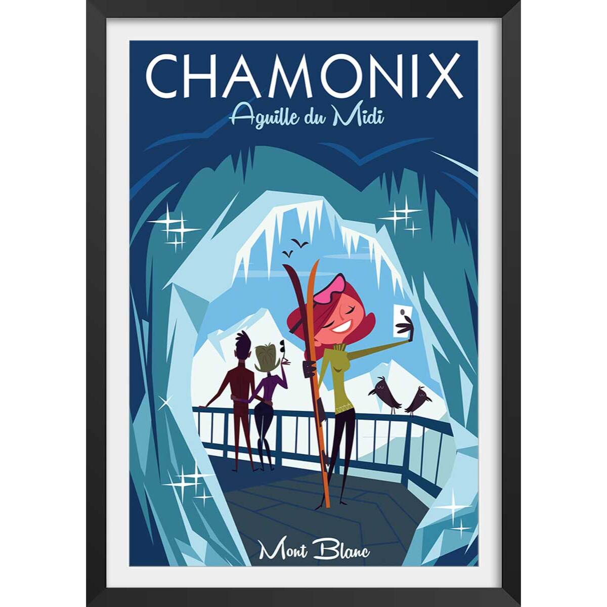 Affiche l'Aiguille du Midi Affiche + cadre en bois - Noir