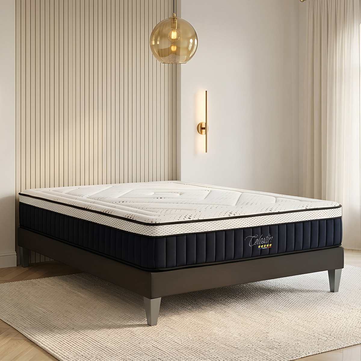 Ensemble Matelas Célestin & Sommier KIT15, 29 cm, Mémoire de Forme et Mousse Supersoft, Technologie tri-Lattes, Soutien Ferme