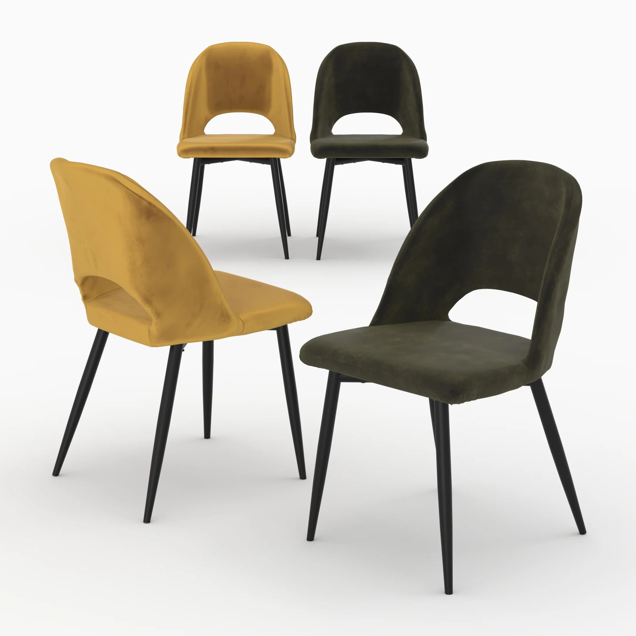 Pack 4 chaises en velours jaune et vert - Pénélope