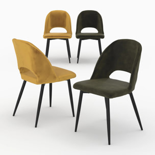 Pack 4 chaises en velours jaune et vert - Pénélope