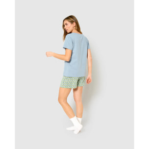Pigiama corto Irene in cotone blu