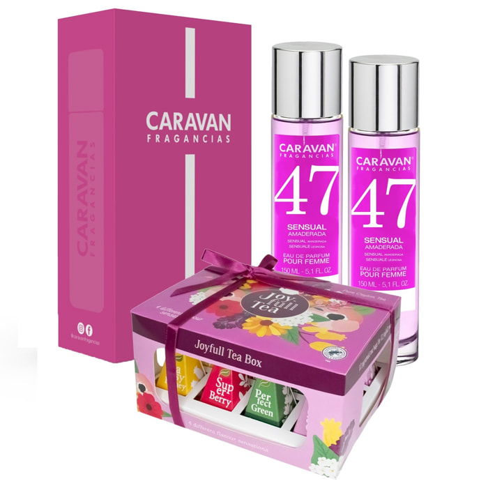Caravan set de 2 fragancias de mujer nº47 + caja regalo caravan + joyfull caja de té piramidal