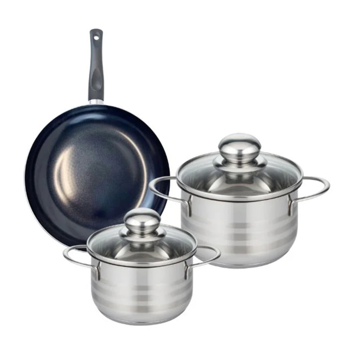 Ensemble de 1 Poêle de cuisson 20 cm et 2 faitouts 14 et 16 cm Elo Prima Brillant
