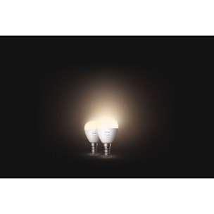 Ampoule LED connectée PHILIPS HUE E14 White Sphérique pack de 2
