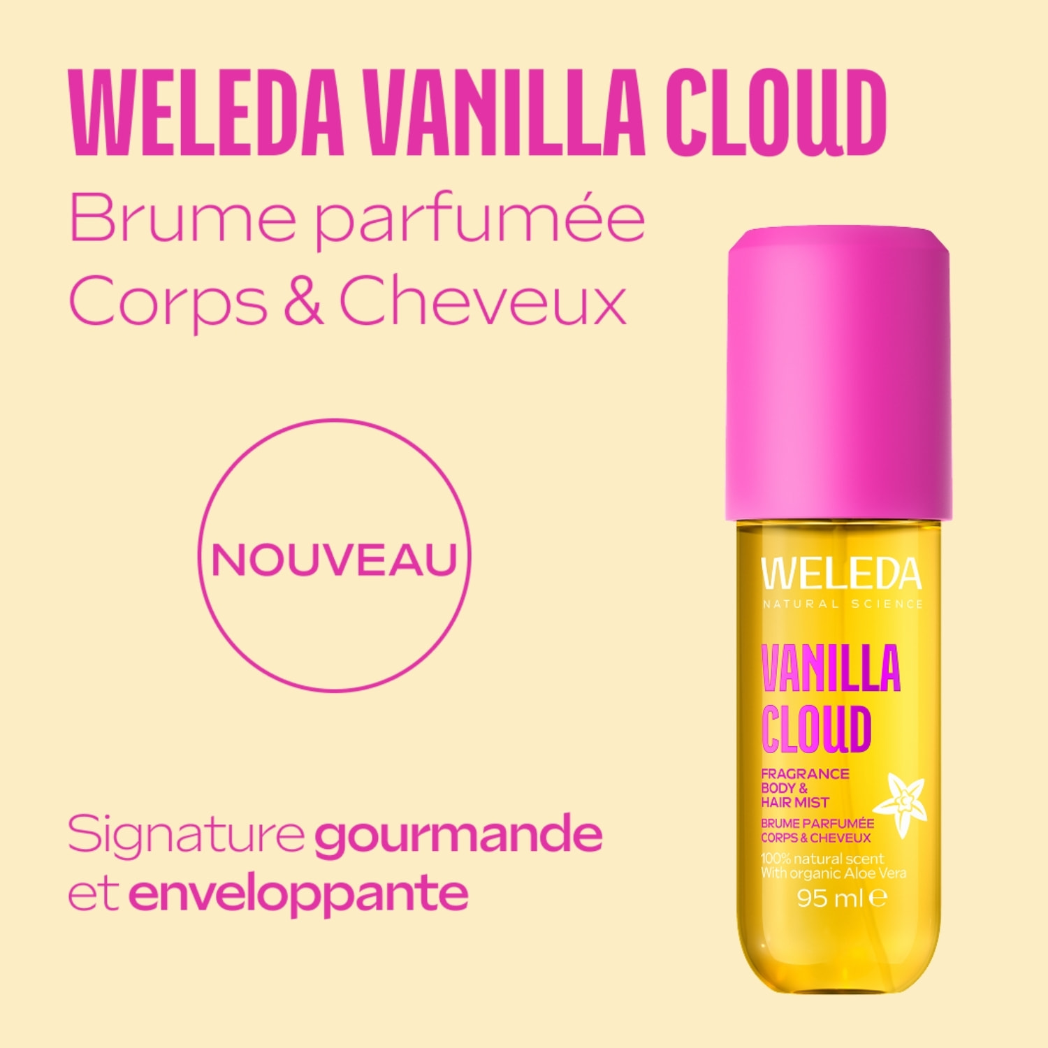 WELEDA - Brume parfumée corps & cheveux Vanilla Cloud 95ml - Brume Corps & Cheveux au parfum irresistible et gourmand - Rafraîchit la peau et les cheveux