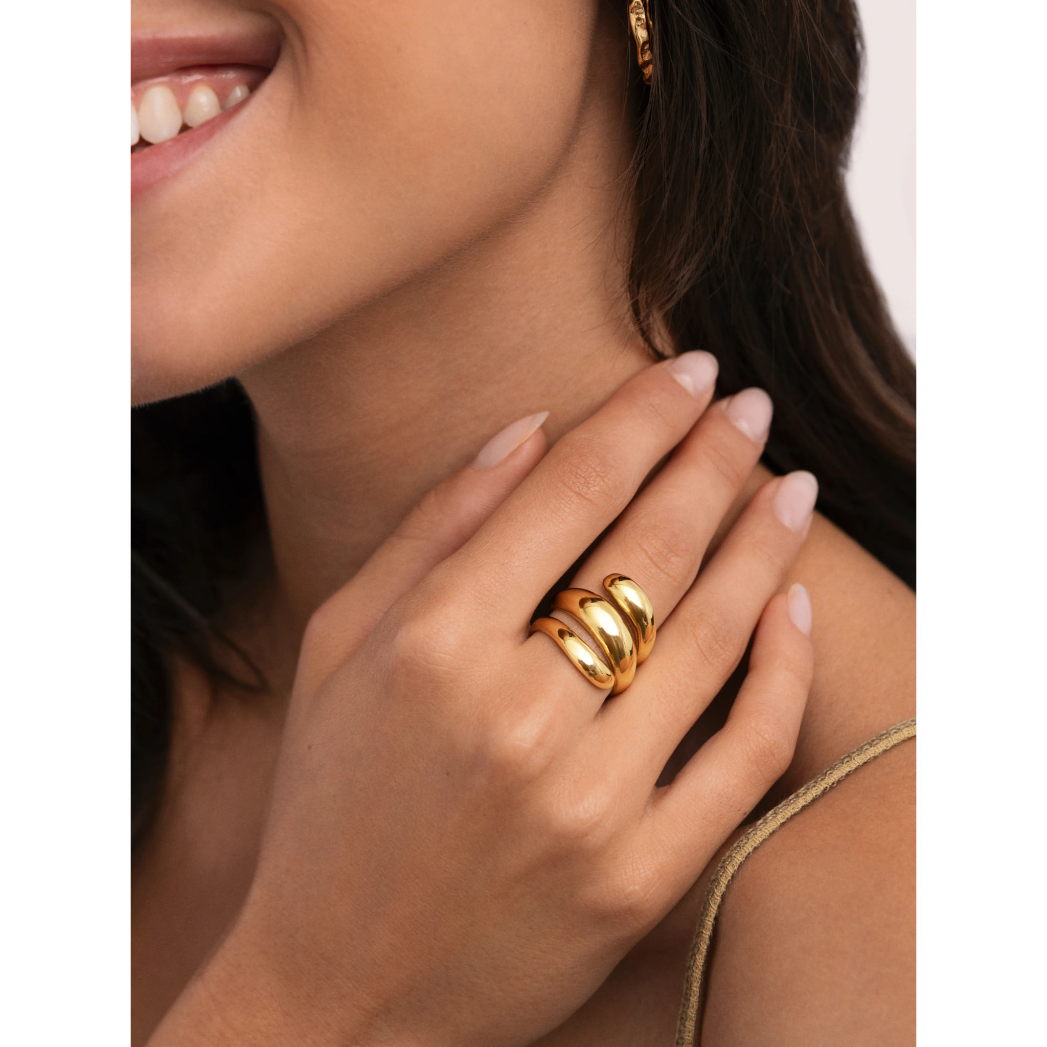 Anillo Bucle Acero Baño Oro