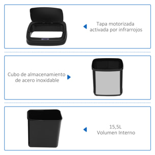 Cubo de Basura Automático 20L Papelera de Cocina de Acero Inoxidable con Sensor Infrarrojo Apertura Automática Cubo Interior Extraíble y Asa 33x25x42,5 cm Plata y Negro