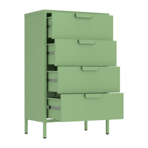Cassettiera in metallo 4 cassetti 60x38x101 cm verde salvia - Pop