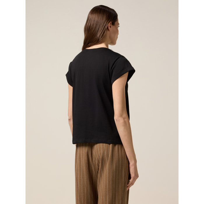 Oltre - T-shirt con applicazione gioiello - Nero