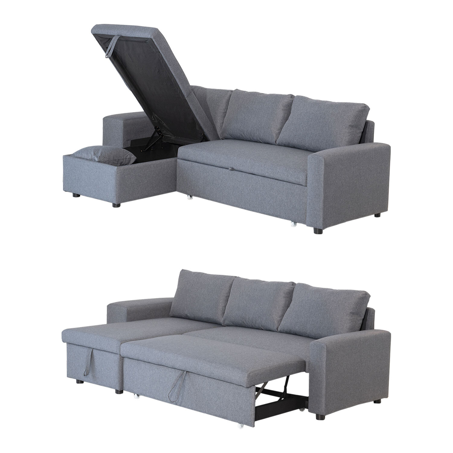 Canapé d'angle convertible TONY 3 places gris chiné