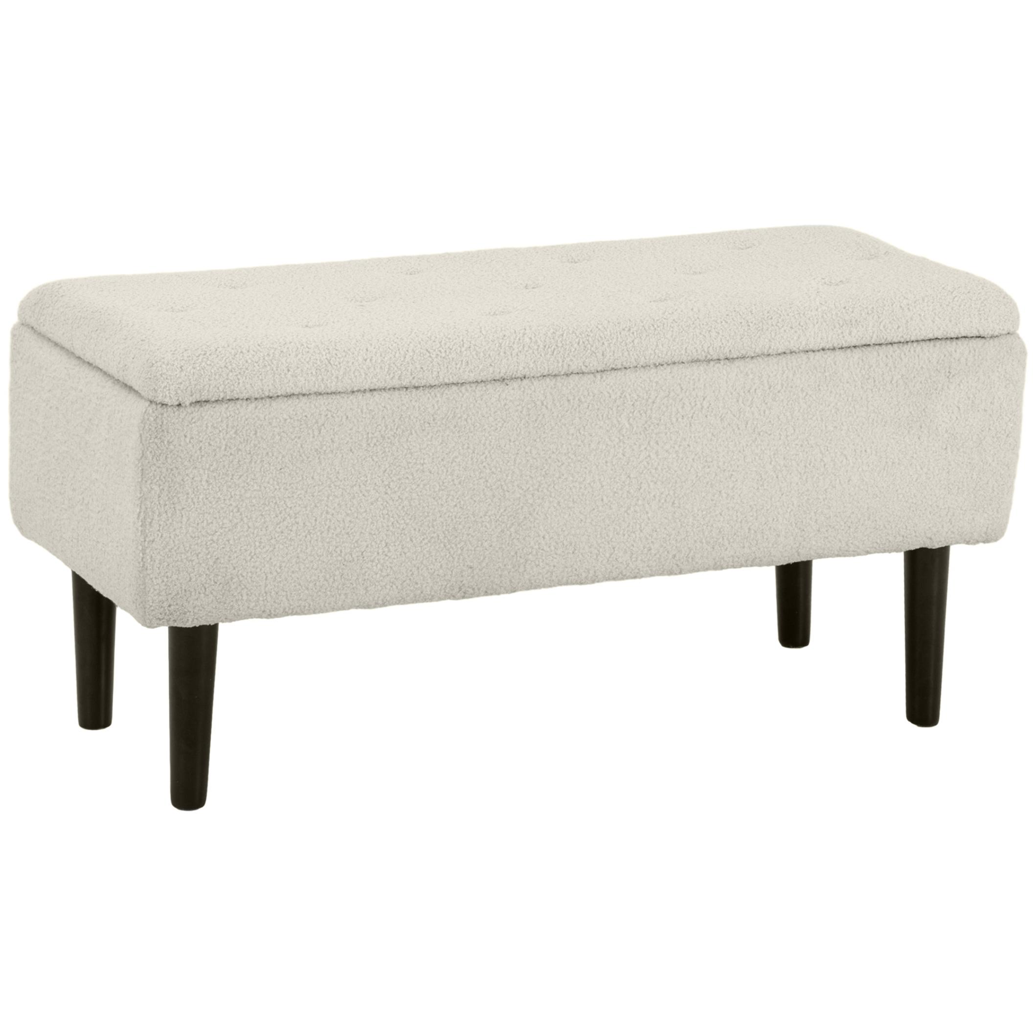 Baúl de Almacenaje de Dormitorio Banco de Almacenamiento Capacidad 47 L con Tapa Abatible y Patas de Madera para Salón Carga 120 kg 95x38x45 cm Beige