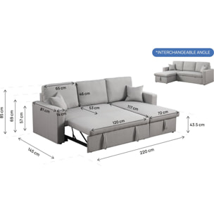 Canapé d'angle convertible/ réversible avec coffre "Alain" - 3 places - Gris clair