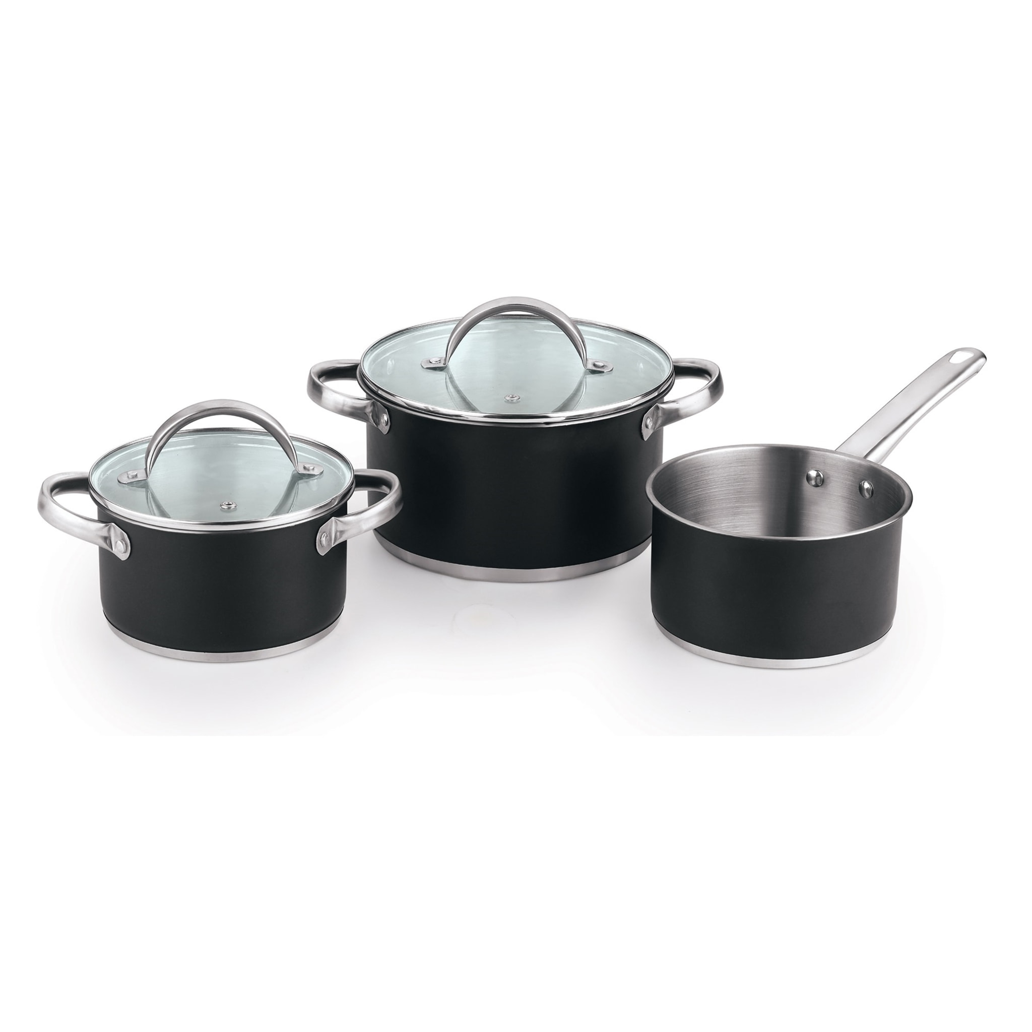 Batería de cocina 5pc ø16ø20ø24 con tapas + juego de 3 utensilios en acero inox san ignacio