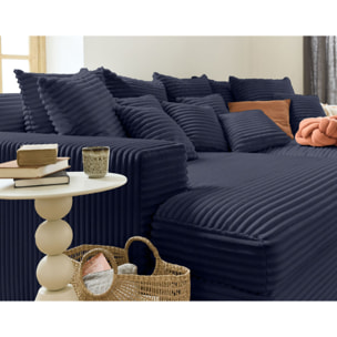 Collins - canapé droit 4 places avec double méridienne - assise profonde - velours côtelé grosses côtes - Bleu