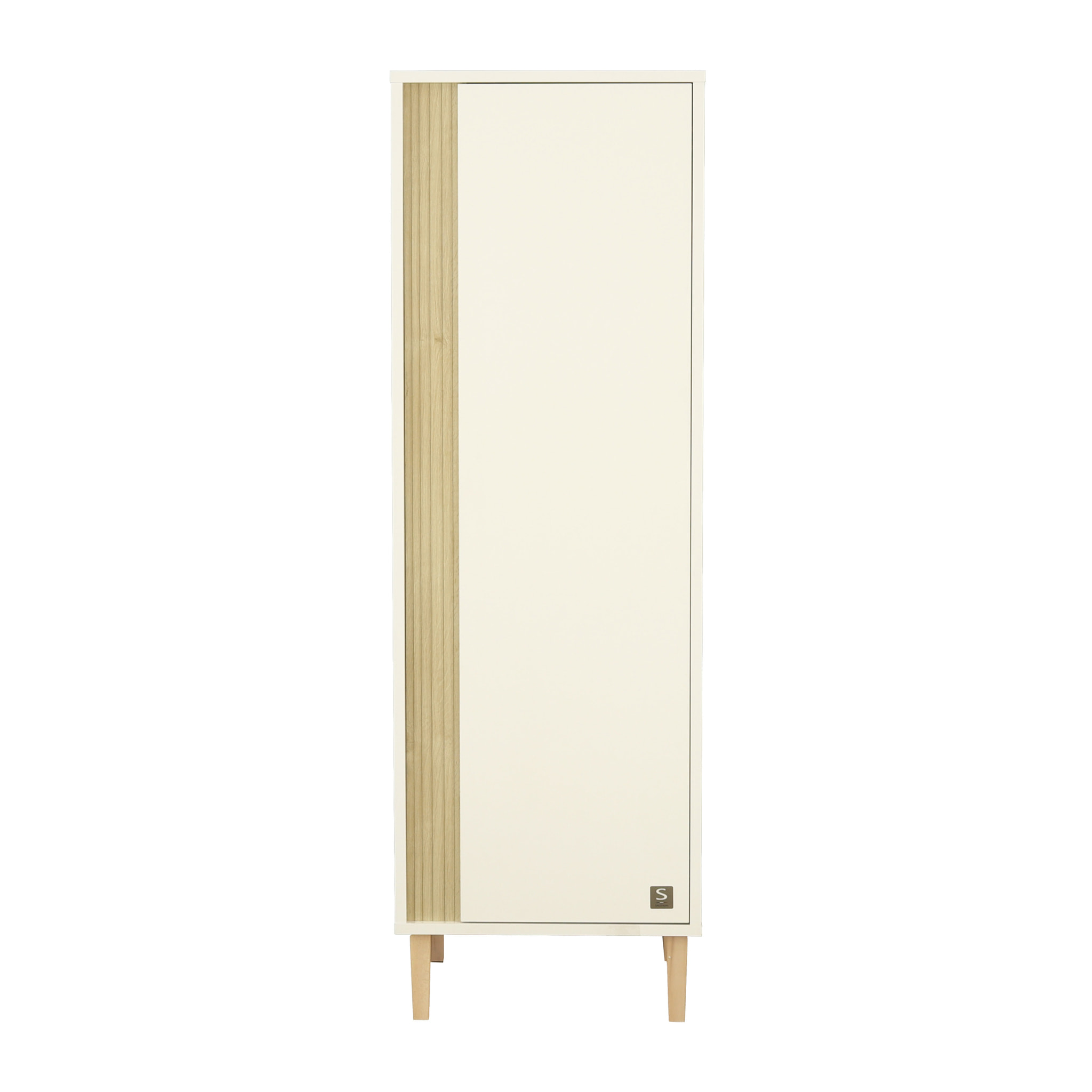 Armoire 1 porte détail imitation bois texturé et pieds bois