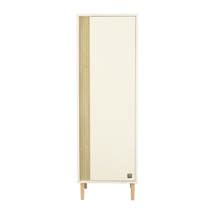 Armoire 1 porte détail imitation bois texturé et pieds bois