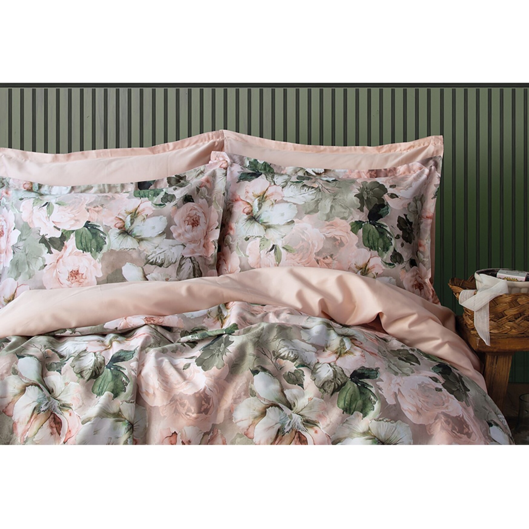 Parure housse de couette 240x220 cm et 2 taies d'oreiller 63x63cm satin de coton imprimé