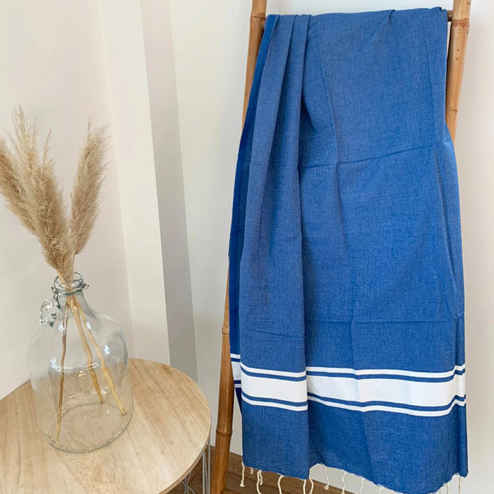 Fouta plate traditionnelle Bleu 100x200 190g/m² - Kozo Royal