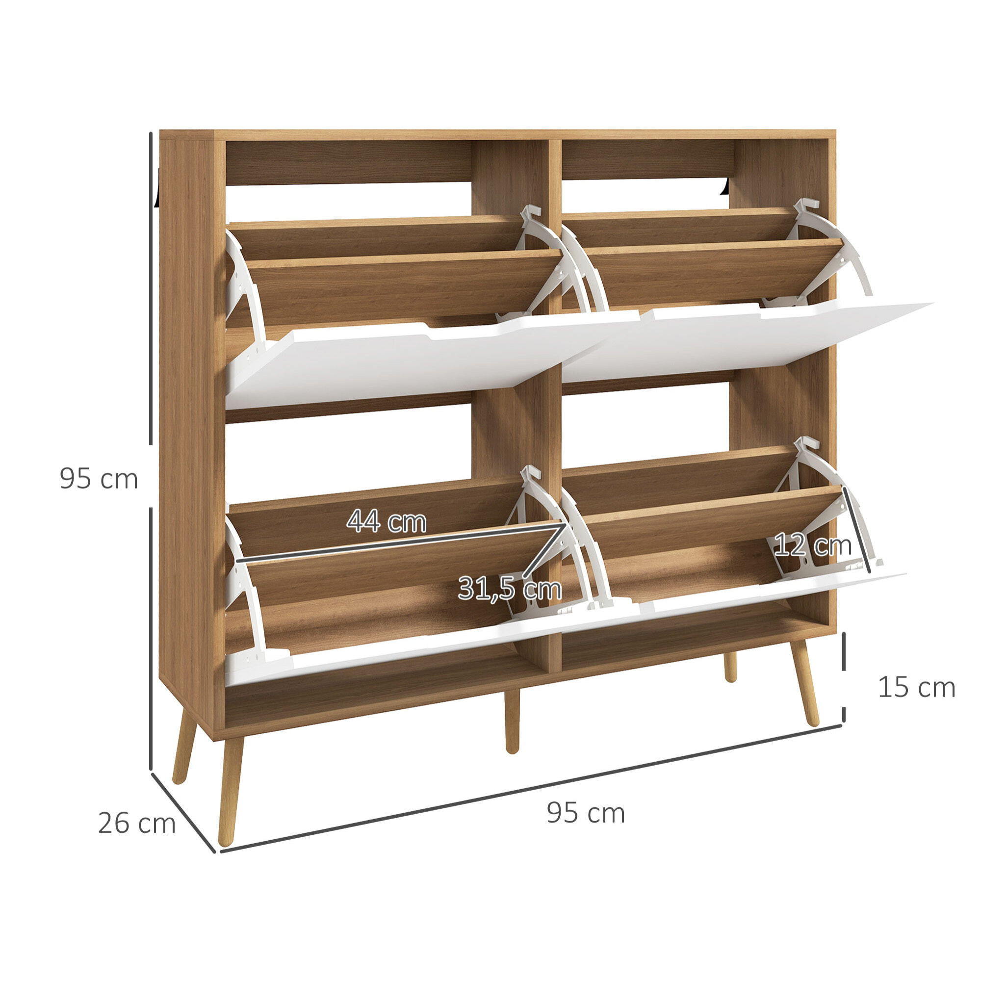 Mueble Zapatero con 4 Cajones Abatibles y Estantes Ajustables Armario de Zapatos de Pasillo para 16 Pares de Zapatos 95x26x95 cm Natural