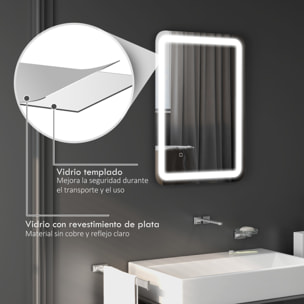 Espejo de Baño con Luces LED, 50x70 cm, Espejo de Pared, 3 Colores de Luz, Brillo Regulable, Función Antivaho, Función de Memoria, Interruptor Táctil, IP44, Horizontal/Vertical