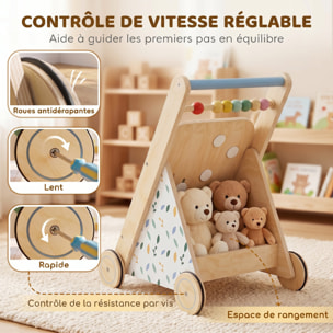 Chariot de marche multi-activités bois - trotteur bois - modèle natural fun